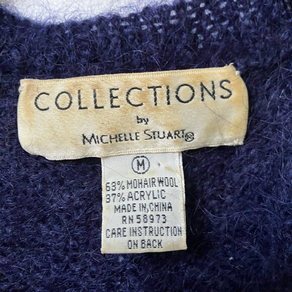 Vintage Michelle Stuart Sweater Womens M Knit Mohair Floral Granny Long Line 90s - Picture 2 of 7